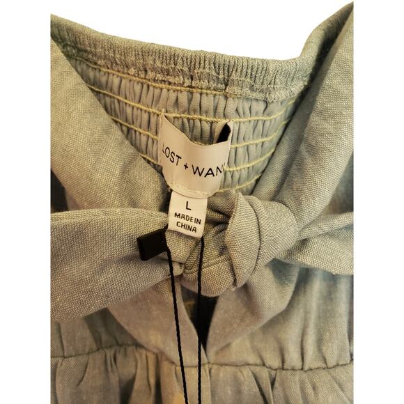 Lost + Wander Blue Babydoll Dress Linen Blue Lagoon Bow Front Elastic Large NWT - Picture 5 of 12
